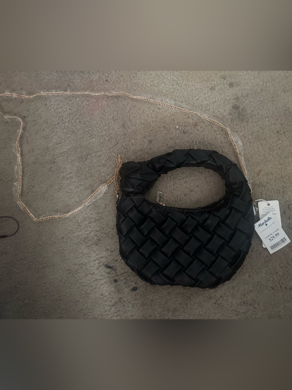 Stylish Black Woven Hobo Bag with Gold Chain Strap